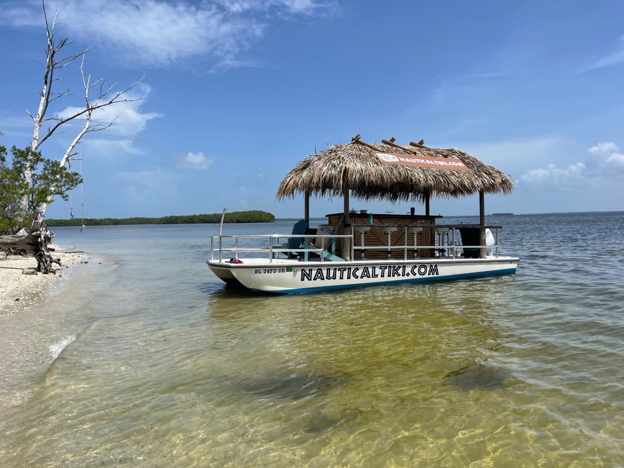 Nautical Tiki has a catamaran hull for a smooth and stable ride. It also provides easy on and off boarding on beaches.
